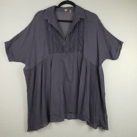 Free People XS Pleat Crepe Babydoll Blouse Black Dark Fairy Boho Renaissance - Picture 1 of 10